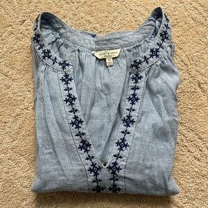 Lucky Brand Light Blue Top with Navy Embroidery